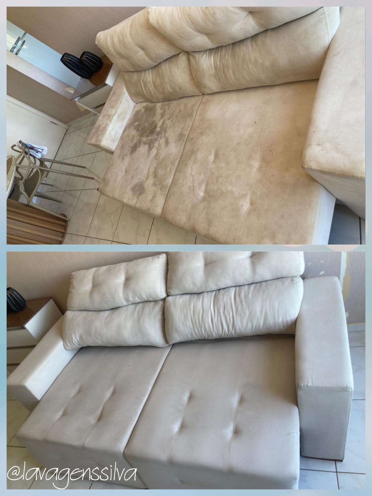 Antes e Depois da Lavagem de Sofá